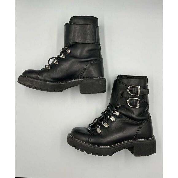 Harley Davidson Double Buckle Leather Lace Up Combat Riding Boot Womens Size 6 - Picture 5 of 14